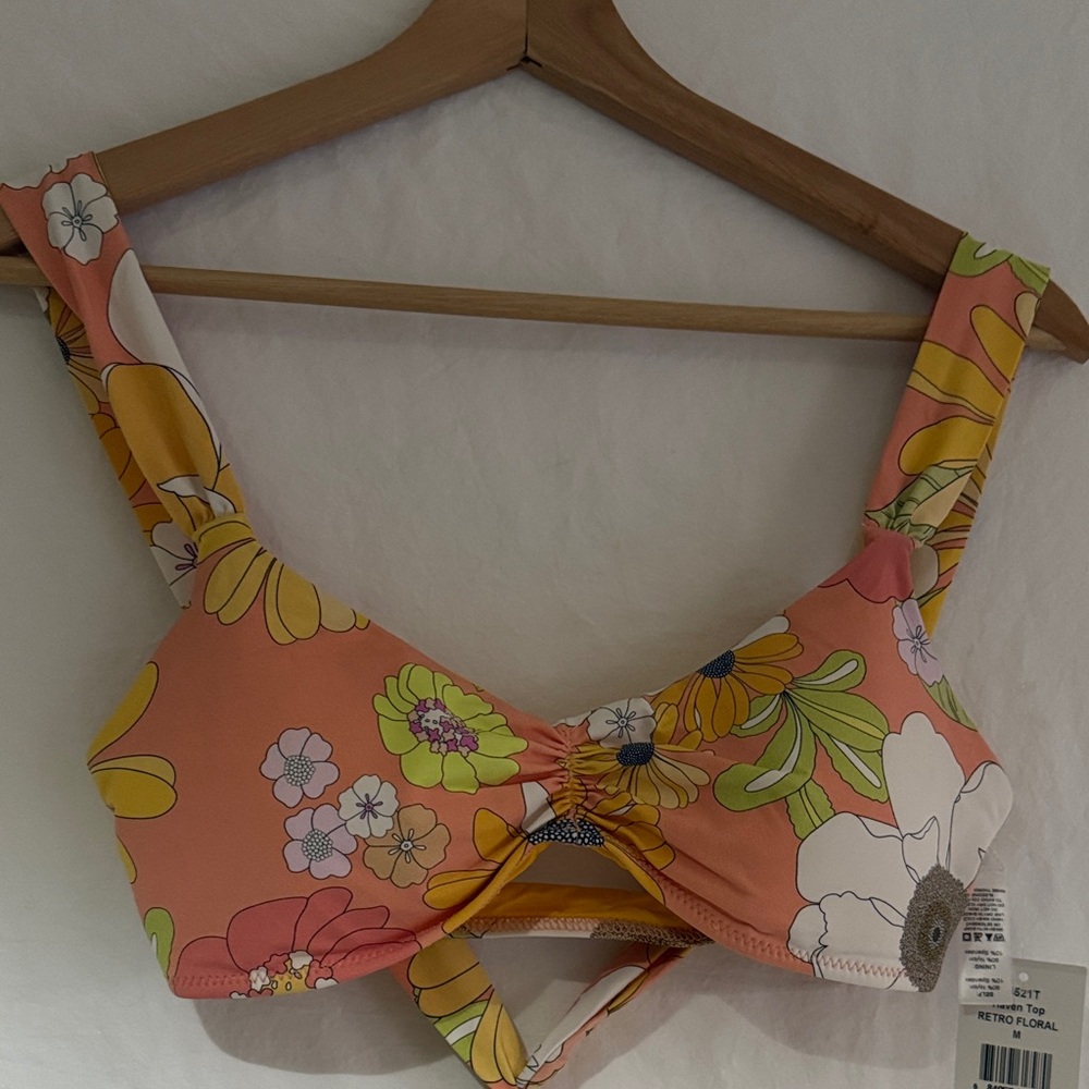 Wet Retro Floral Bikini Top - Pink and Yellow